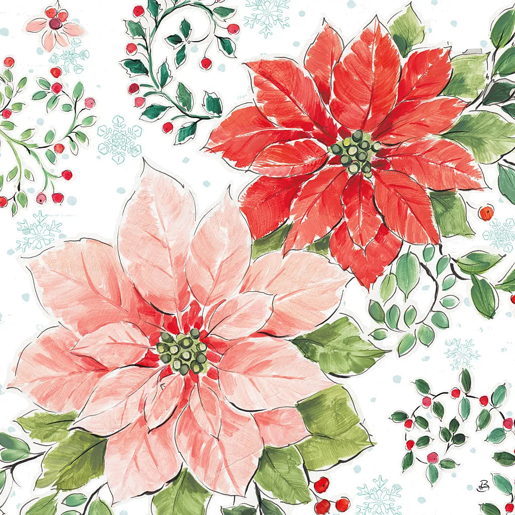 Country Poinsettias II by Daphne Brissonnet. SKU 46264a. Archival Giclee Fine art print for wall decor.