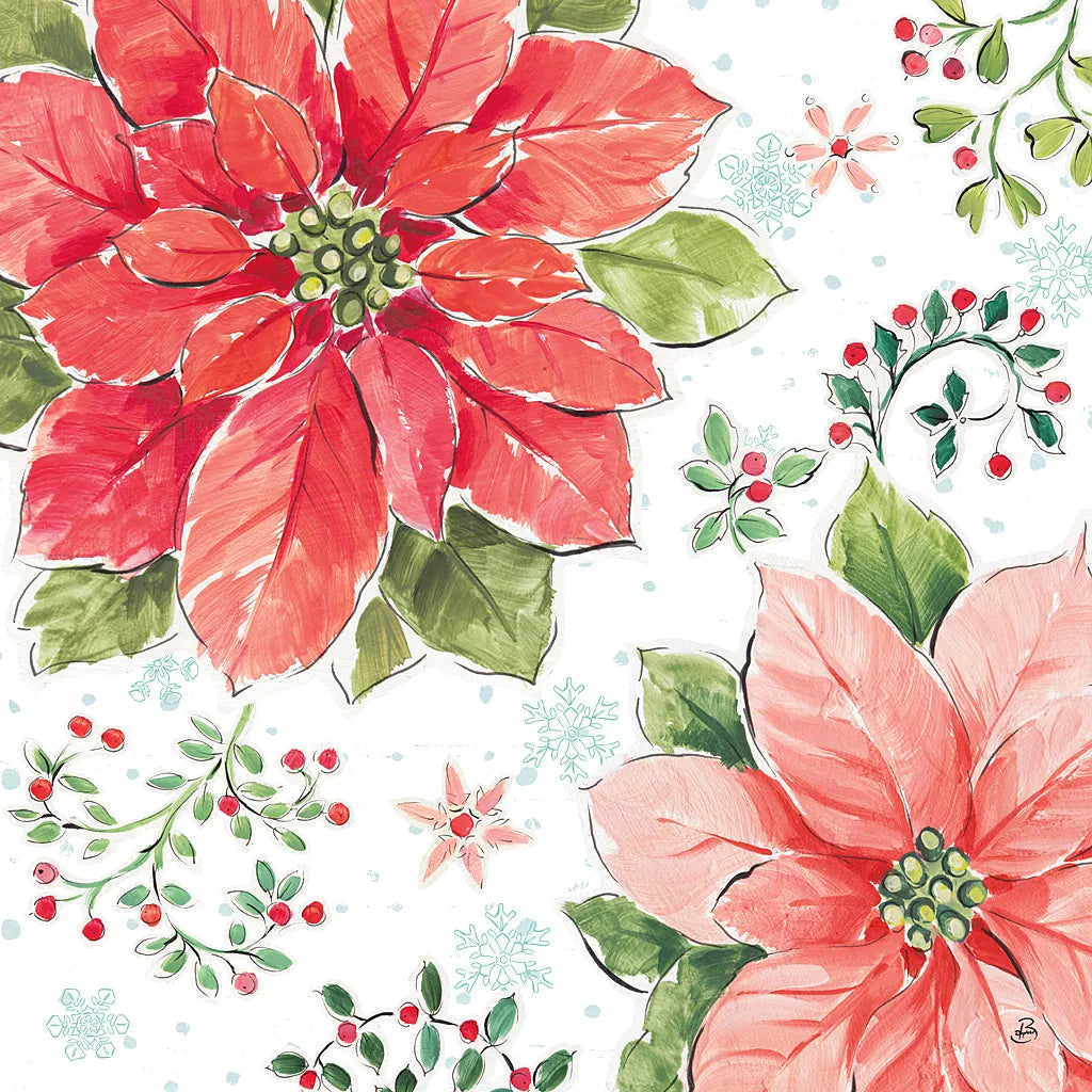 Country Poinsettias III by Daphne Brissonnet. SKU 46265a. Archival Giclee Fine art print for wall decor.