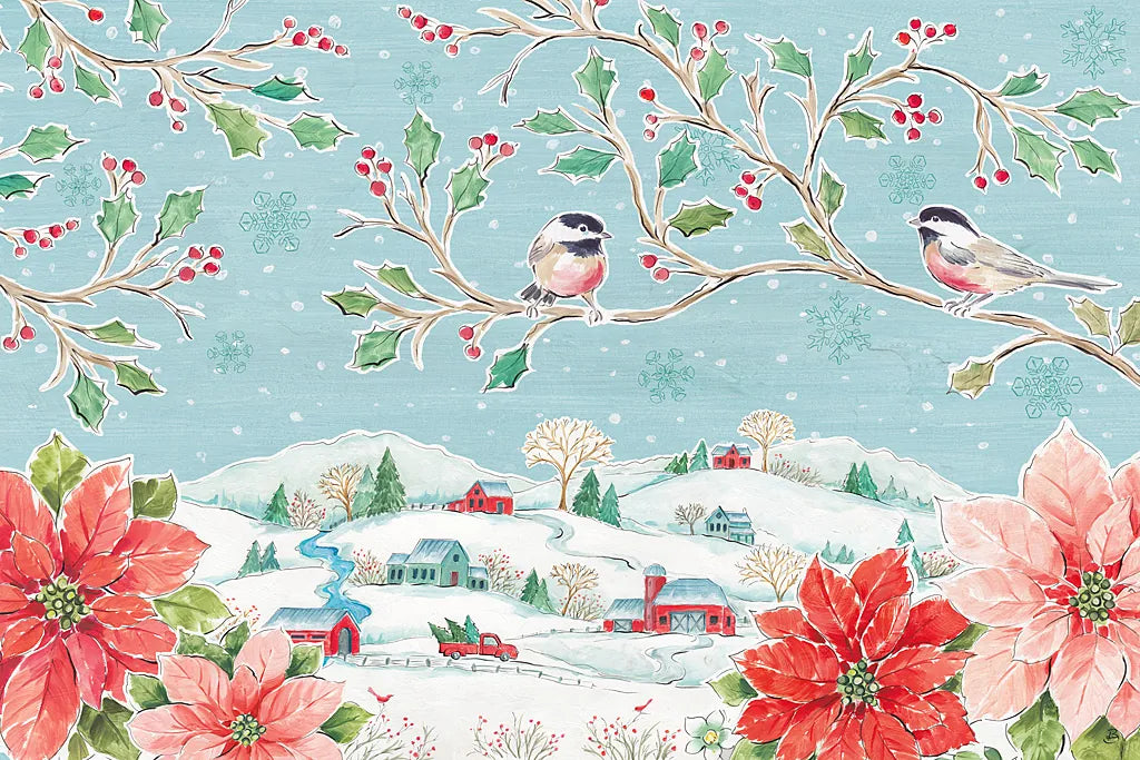 Country Poinsettias IV by Daphne Brissonnet. SKU 46266i. Archival Giclee Fine art print for wall decor.