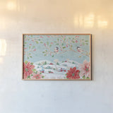 Country Poinsettias IV by Daphne Brissonnet. shown as a paper print in a natural frame. Available as a archival giclee rolled canvas, fine art paper, or poster print. SKU 46266i.
