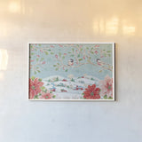 Country Poinsettias IV by Daphne Brissonnet. shown as a paper print in a white frame. Available as a archival giclee rolled canvas, fine art paper, or poster print. SKU 46266i.