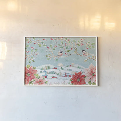 Country Poinsettias IV by Daphne Brissonnet. shown as a paper print in a white frame. Available as a archival giclee rolled canvas, fine art paper, or poster print. SKU 46266i.
