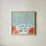 Country Poinsettias V by Daphne Brissonnet. Shown in a natural wood glass frame for a timeless modern aesthetic. Available as an archival giclee rolled canvas, fine art paper, or poster print. SKU 46267a.