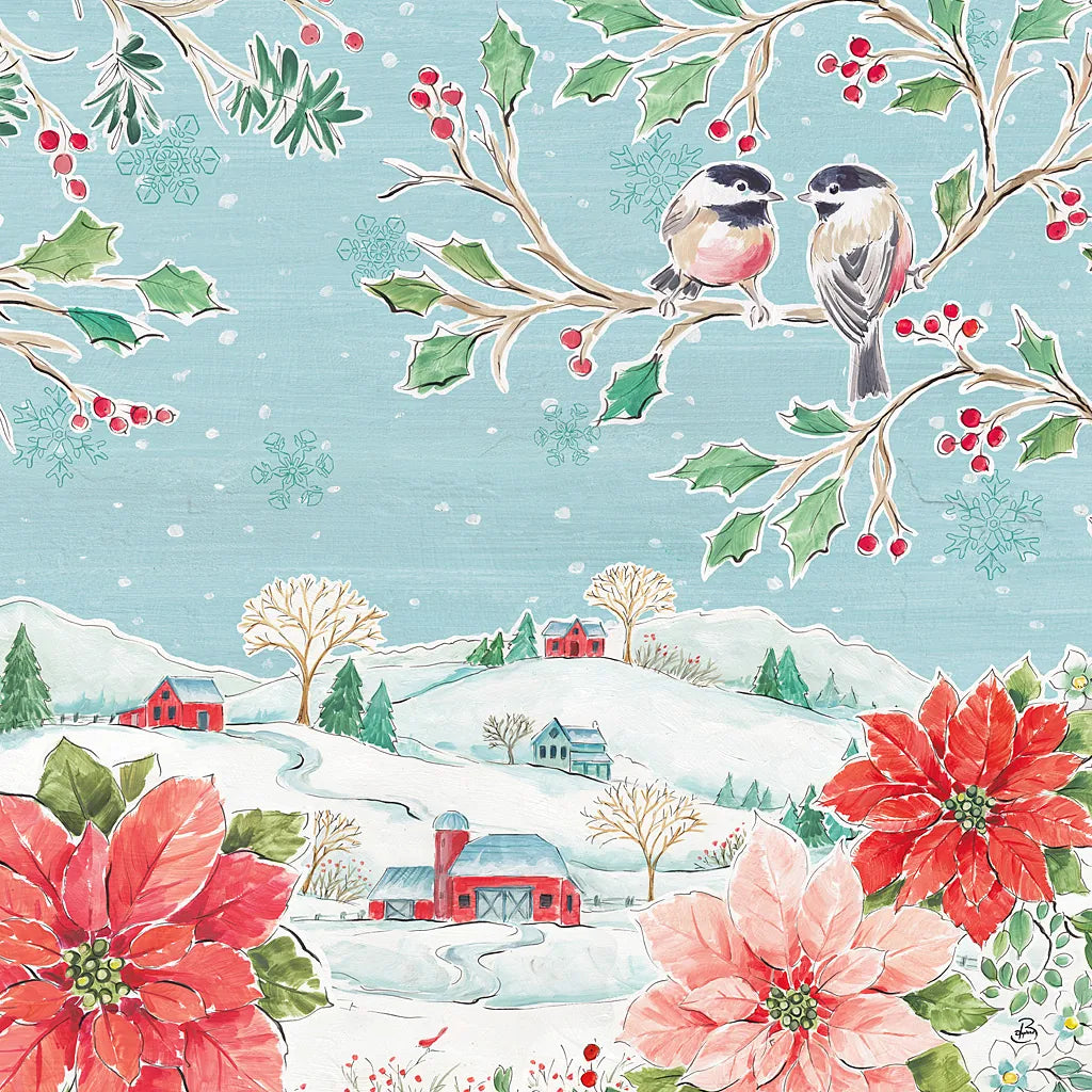 Country Poinsettias VI by Daphne Brissonnet. SKU 46268a. Archival Giclee Fine art print for wall decor.