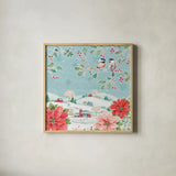 Country Poinsettias VI by Daphne Brissonnet. Shown in a natural wood glass frame for a timeless modern aesthetic. Available as an archival giclee rolled canvas, fine art paper, or poster print. SKU 46268a.