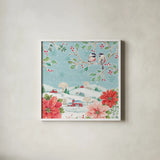 Country Poinsettias VI by Daphne Brissonnet. Shown in a crisp white glass frame for a clean and minimalist style. Available as an archival giclee rolled canvas, fine art paper, or poster print. SKU 46268a.