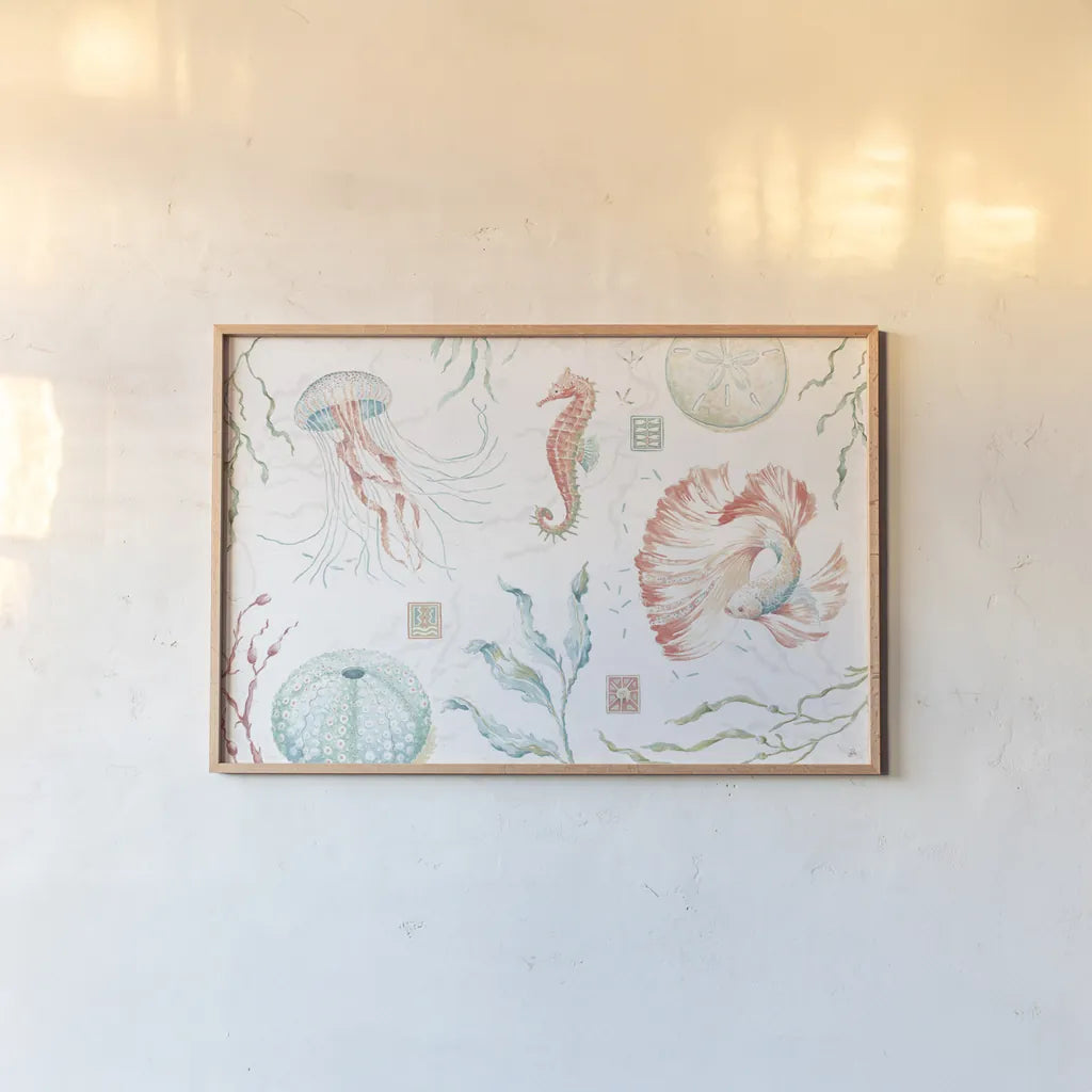 Delicate Sea I by Daphne Brissonnet. shown as a paper print in a natural frame. Available as a archival giclee rolled canvas, fine art paper, or poster print. SKU 74691i.