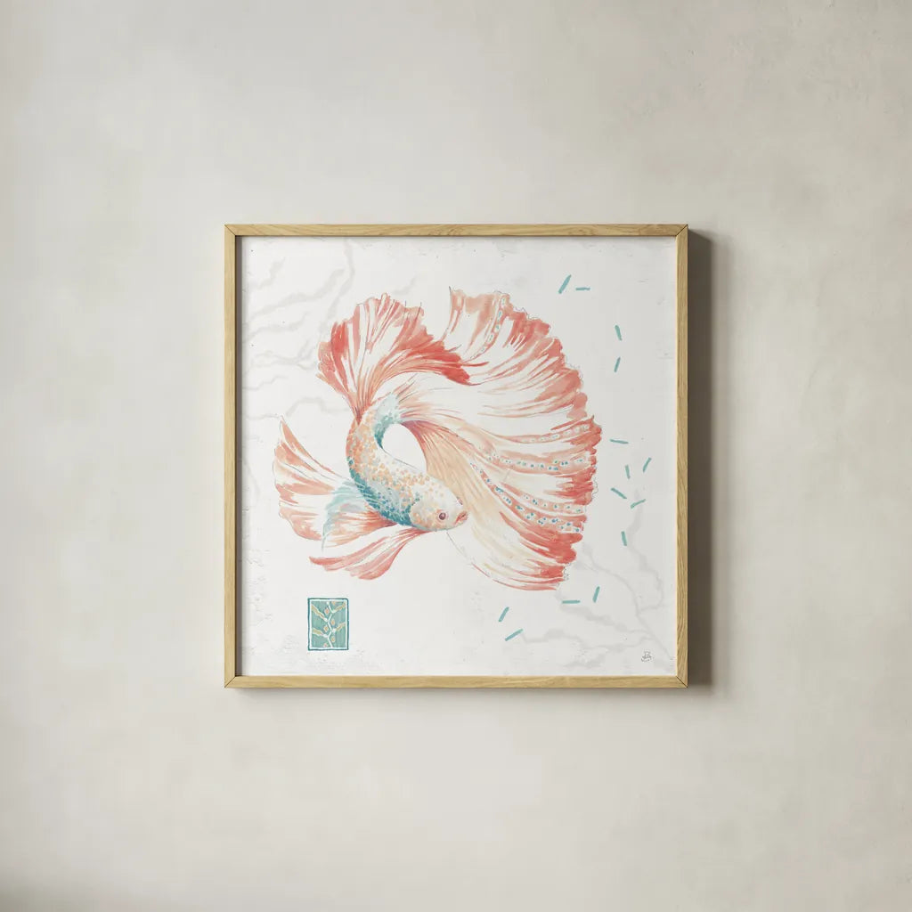 Delicate Sea II by Daphne Brissonnet. Shown in a natural wood glass frame for a timeless modern aesthetic. Available as an archival giclee rolled canvas, fine art paper, or poster print. SKU 74692a.