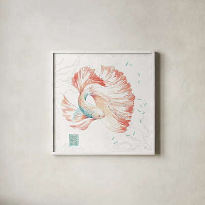 Delicate Sea II by Daphne Brissonnet. Shown in a crisp white glass frame for a clean and minimalist style. Available as an archival giclee rolled canvas, fine art paper, or poster print. SKU 74692a.
