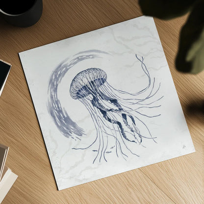 Delicate Sea IV Indigo by Daphne Brissonnet. Shown as a detailed flat fine art print, highlighting archival giclee quality. Available as an archival giclee rolled canvas, fine art paper, or poster print. SKU 79310a.