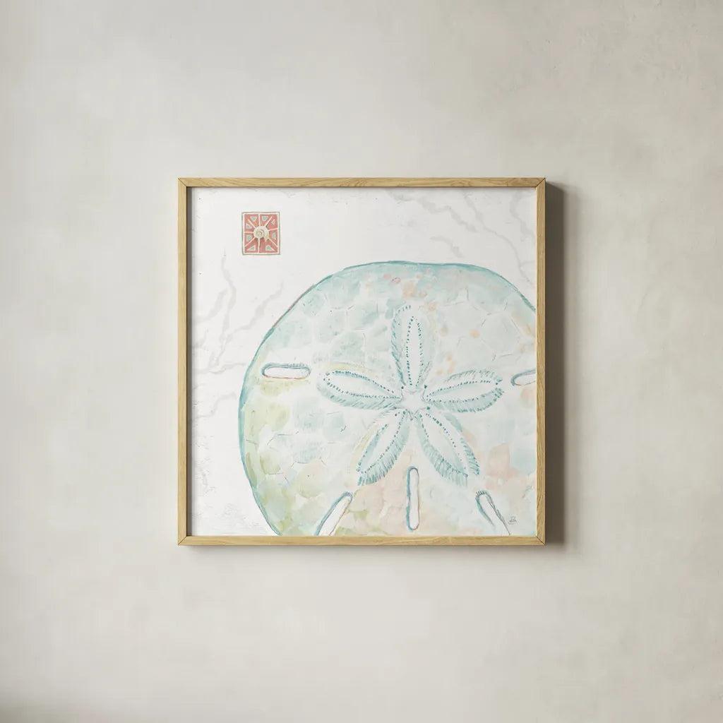 Delicate Sea IX by Daphne Brissonnet. Shown in a natural wood glass frame for a timeless modern aesthetic. Available as an archival giclee rolled canvas, fine art paper, or poster print. SKU 74699a.