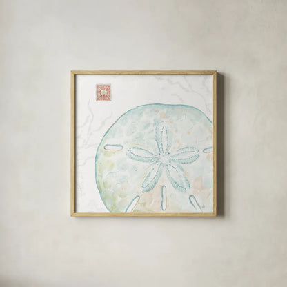 Delicate Sea IX by Daphne Brissonnet. Shown in a natural wood glass frame for a timeless modern aesthetic. Available as an archival giclee rolled canvas, fine art paper, or poster print. SKU 74699a.