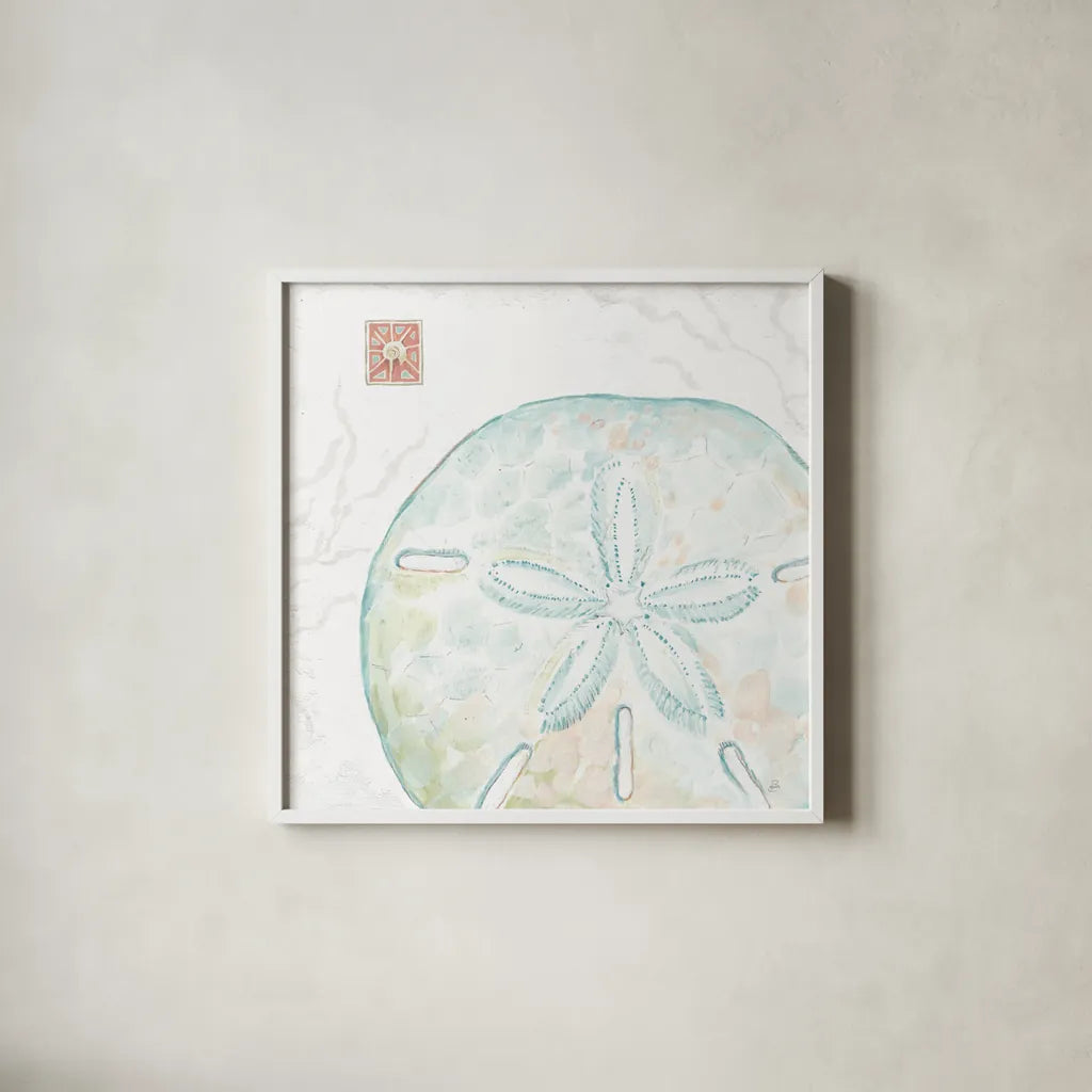 Delicate Sea IX by Daphne Brissonnet. Shown in a crisp white glass frame for a clean and minimalist style. Available as an archival giclee rolled canvas, fine art paper, or poster print. SKU 74699a.