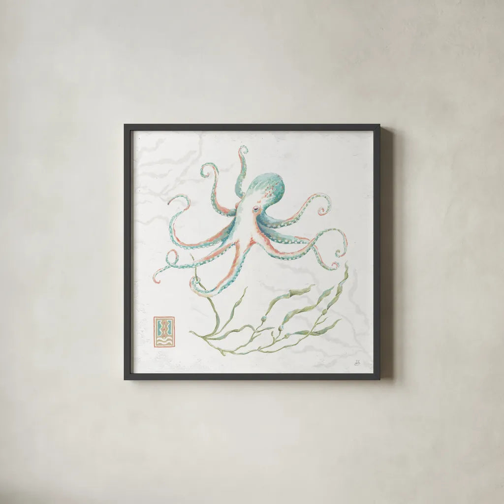 Delicate Sea V by Daphne Brissonnet. Shown in a sleek black glass frame for a contemporary gallery look. Available as an archival giclee rolled canvas, fine art paper, or poster print. SKU 74695a.