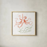 Delicate Sea V Red by Daphne Brissonnet. Shown in a natural wood glass frame for a timeless modern aesthetic. Available as an archival giclee rolled canvas, fine art paper, or poster print. SKU 79311a.