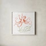Delicate Sea V Red by Daphne Brissonnet. Shown in a crisp white glass frame for a clean and minimalist style. Available as an archival giclee rolled canvas, fine art paper, or poster print. SKU 79311a.