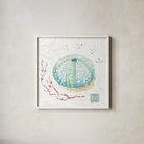 Delicate Sea VII by Daphne Brissonnet. Shown in a crisp white glass frame for a clean and minimalist style. Available as an archival giclee rolled canvas, fine art paper, or poster print. SKU 74697a.