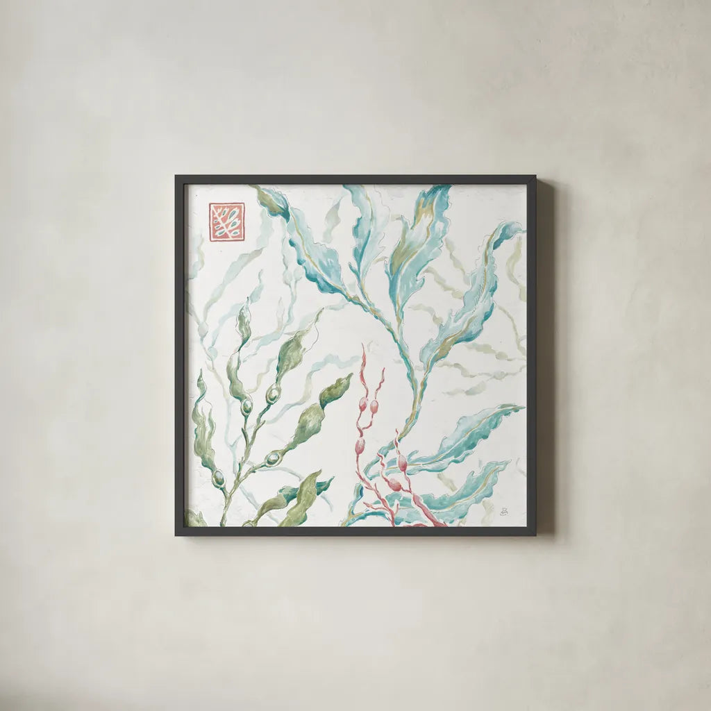 Delicate Sea X by Daphne Brissonnet. Shown in a sleek black glass frame for a contemporary gallery look. Available as an archival giclee rolled canvas, fine art paper, or poster print. SKU 74700a.