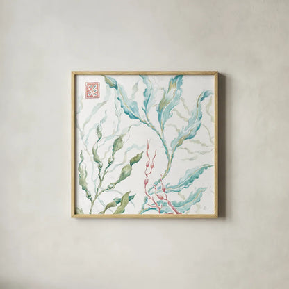 Delicate Sea X by Daphne Brissonnet. Shown in a natural wood glass frame for a timeless modern aesthetic. Available as an archival giclee rolled canvas, fine art paper, or poster print. SKU 74700a.