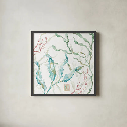 Delicate Sea XI by Daphne Brissonnet. Shown in a sleek black glass frame for a contemporary gallery look. Available as an archival giclee rolled canvas, fine art paper, or poster print. SKU 74701a.