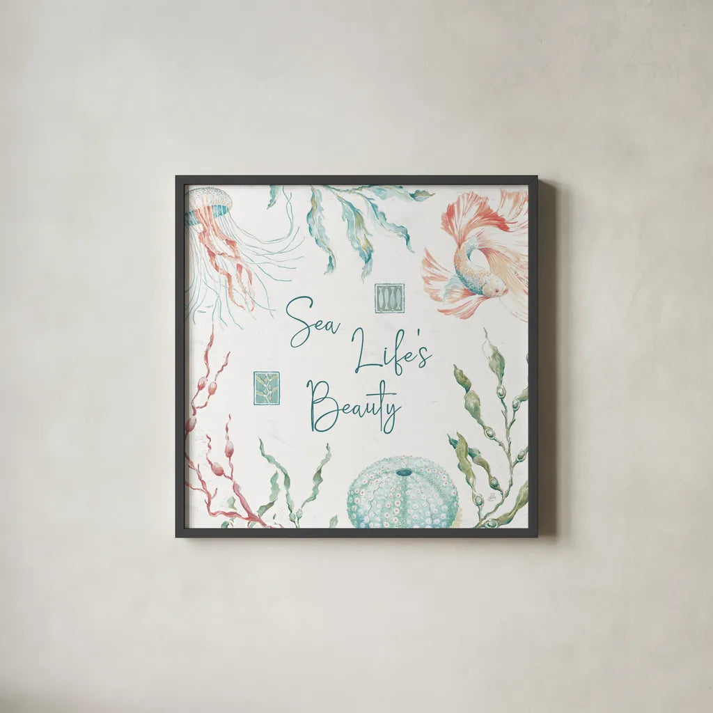 Delicate Sea XII by Daphne Brissonnet. Shown in a sleek black glass frame for a contemporary gallery look. Available as an archival giclee rolled canvas, fine art paper, or poster print. SKU 74702a.