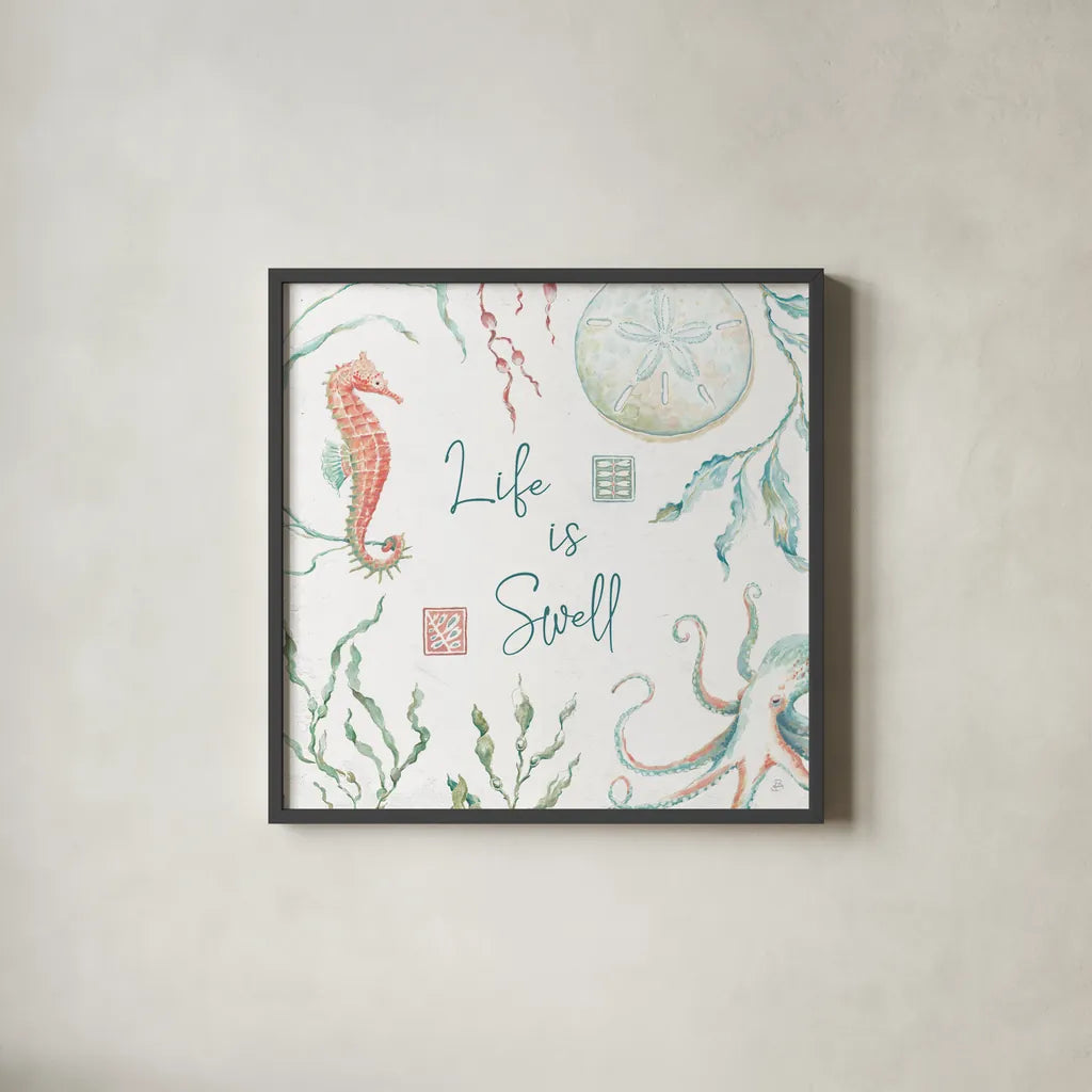 Delicate Sea XIII by Daphne Brissonnet. Shown in a sleek black glass frame for a contemporary gallery look. Available as an archival giclee rolled canvas, fine art paper, or poster print. SKU 74703a.