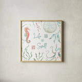 Delicate Sea XIII by Daphne Brissonnet. Shown in a natural wood glass frame for a timeless modern aesthetic. Available as an archival giclee rolled canvas, fine art paper, or poster print. SKU 74703a.