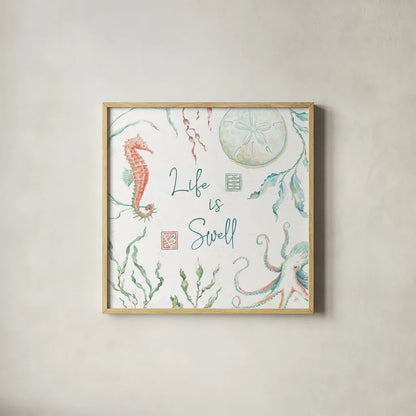 Delicate Sea XIII by Daphne Brissonnet. Shown in a natural wood glass frame for a timeless modern aesthetic. Available as an archival giclee rolled canvas, fine art paper, or poster print. SKU 74703a.