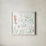 Delicate Sea XIII by Daphne Brissonnet. Shown in a crisp white glass frame for a clean and minimalist style. Available as an archival giclee rolled canvas, fine art paper, or poster print. SKU 74703a.