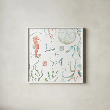 Delicate Sea XIII by Daphne Brissonnet. Shown in a crisp white glass frame for a clean and minimalist style. Available as an archival giclee rolled canvas, fine art paper, or poster print. SKU 74703a.