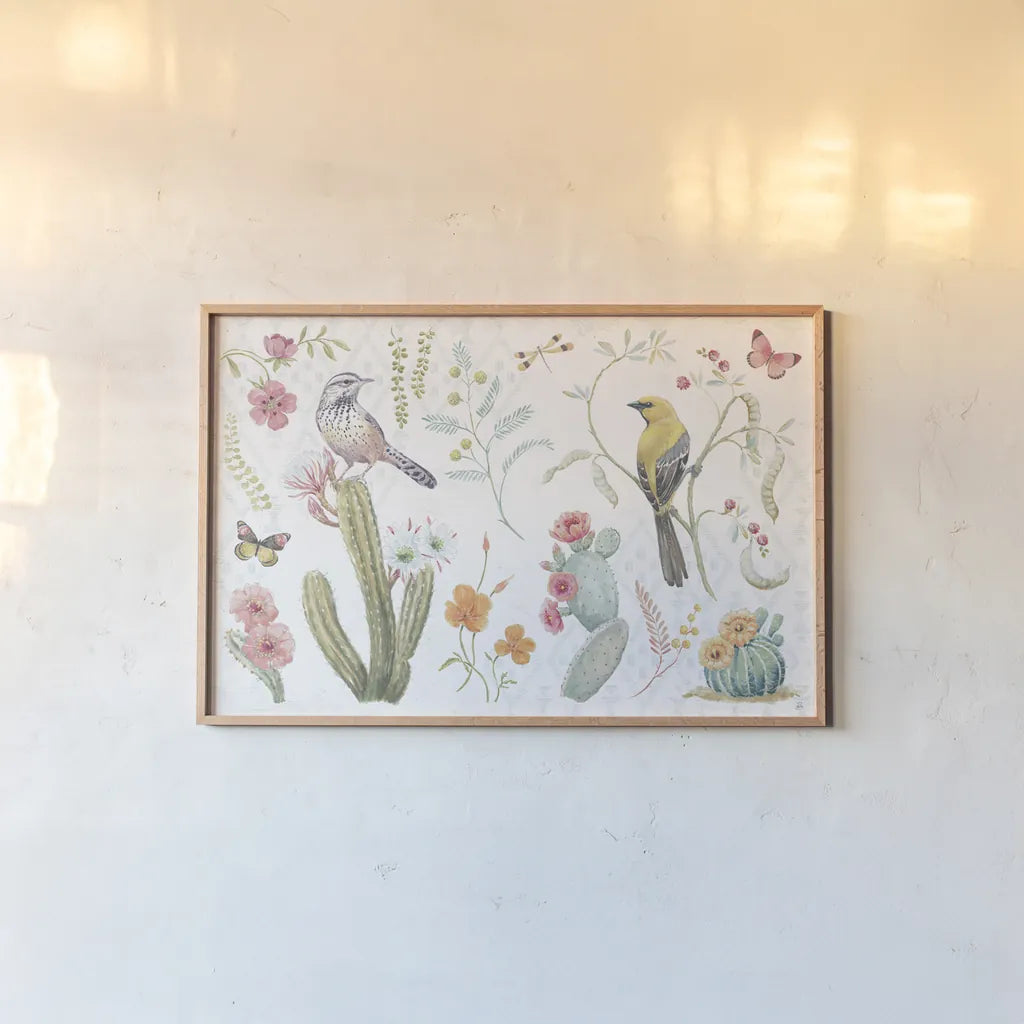 Desert Beauties I by Daphne Brissonnet. shown as a paper print in a natural frame. Available as a archival giclee rolled canvas, fine art paper, or poster print. SKU 65725i.