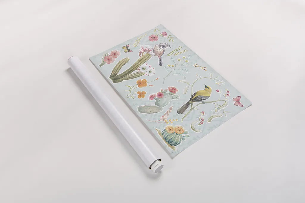 Desert Beauties I Aqua by Daphne Brissonnet. shown as a rolled paper print. Available as archival giclee rolled canvas, fine art paper, or poster print. SKU 65782i.