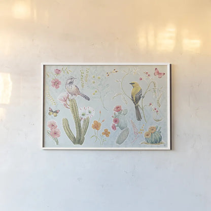 Desert Beauties I Aqua by Daphne Brissonnet. shown as a paper print in a white frame. Available as a archival giclee rolled canvas, fine art paper, or poster print. SKU 65782i.
