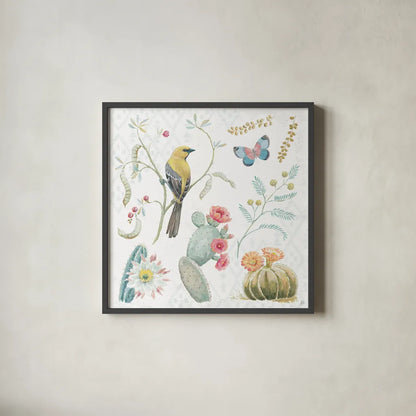 Desert Beauties IV by Daphne Brissonnet. Shown in a sleek black glass frame for a contemporary gallery look. Available as an archival giclee rolled canvas, fine art paper, or poster print. SKU 65728a.