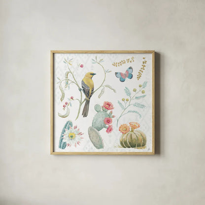 Desert Beauties IV by Daphne Brissonnet. Shown in a natural wood glass frame for a timeless modern aesthetic. Available as an archival giclee rolled canvas, fine art paper, or poster print. SKU 65728a.