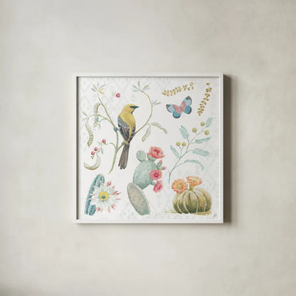 Desert Beauties IV by Daphne Brissonnet. Shown in a crisp white glass frame for a clean and minimalist style. Available as an archival giclee rolled canvas, fine art paper, or poster print. SKU 65728a.