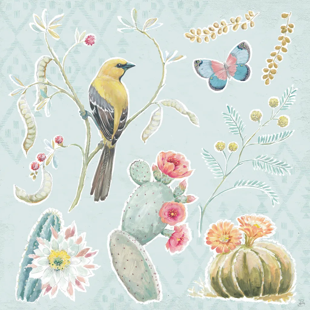 Desert Beauties IV Aqua by Daphne Brissonnet. SKU 65785a. Archival Giclee Fine art print for wall decor.