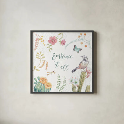 Desert Beauties IX by Daphne Brissonnet. Shown in a sleek black glass frame for a contemporary gallery look. Available as an archival giclee rolled canvas, fine art paper, or poster print. SKU 65733a.