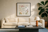 Desert Beauties IX by Daphne Brissonnet. Displayed in a glass frame with matte in a clean modern living room. Available as an archival giclee rolled canvas, fine art paper, or poster print. SKU 65733a.