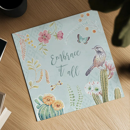 Desert Beauties IX Aqua by Daphne Brissonnet. Shown as a detailed flat fine art print, highlighting archival giclee quality. Available as an archival giclee rolled canvas, fine art paper, or poster print. SKU 65790a.