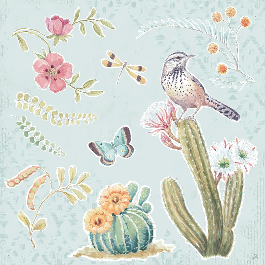 Desert Beauties V Aqua by Daphne Brissonnet. SKU 65786a. Archival Giclee Fine art print for wall decor.