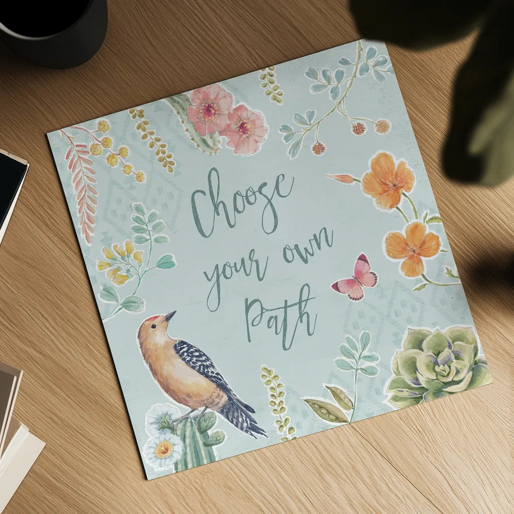 Desert Beauties VI Aqua by Daphne Brissonnet. Shown as a detailed flat fine art print, highlighting archival giclee quality. Available as an archival giclee rolled canvas, fine art paper, or poster print. SKU 65787a.