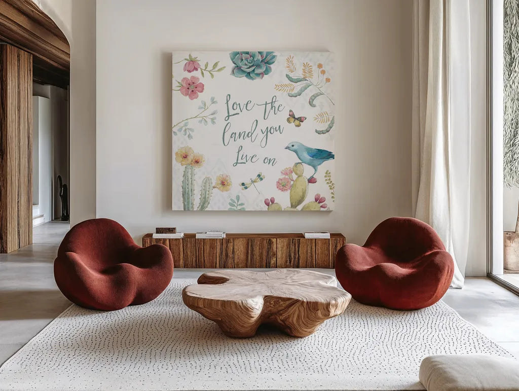 Desert Beauties VII by Daphne Brissonnet. Shown as extra-large giant wall art in a modern living room. Available as an archival giclee rolled canvas, fine art paper, or poster print. SKU 65731a.