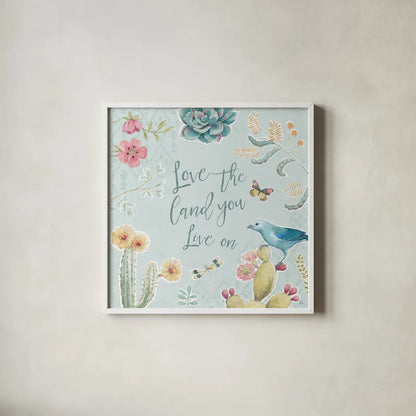 Desert Beauties VII Aqua by Daphne Brissonnet. Shown in a crisp white glass frame for a clean and minimalist style. Available as an archival giclee rolled canvas, fine art paper, or poster print. SKU 65788a.