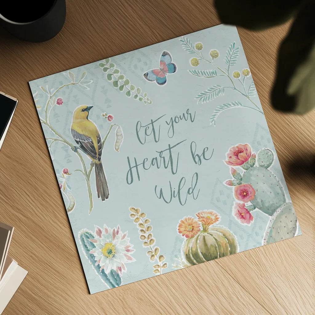 Desert Beauties VIII Aqua by Daphne Brissonnet. Shown as a detailed flat fine art print, highlighting archival giclee quality. Available as an archival giclee rolled canvas, fine art paper, or poster print. SKU 65789a.