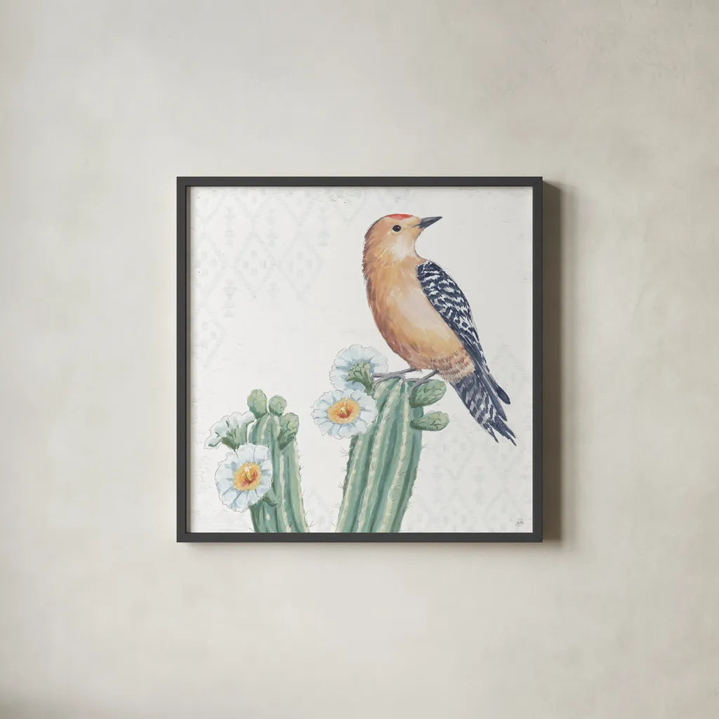 Desert Beauties X by Daphne Brissonnet. Shown in a sleek black glass frame for a contemporary gallery look. Available as an archival giclee rolled canvas, fine art paper, or poster print. SKU 65734a.