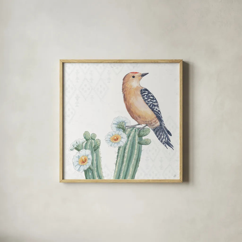 Desert Beauties X by Daphne Brissonnet. Shown in a natural wood glass frame for a timeless modern aesthetic. Available as an archival giclee rolled canvas, fine art paper, or poster print. SKU 65734a.