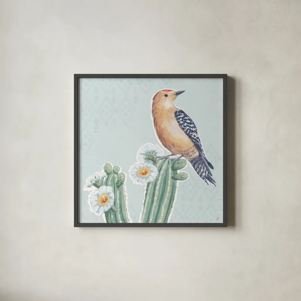 Desert Beauties X Aqua by Daphne Brissonnet. Shown in a sleek black glass frame for a contemporary gallery look. Available as an archival giclee rolled canvas, fine art paper, or poster print. SKU 65791a.