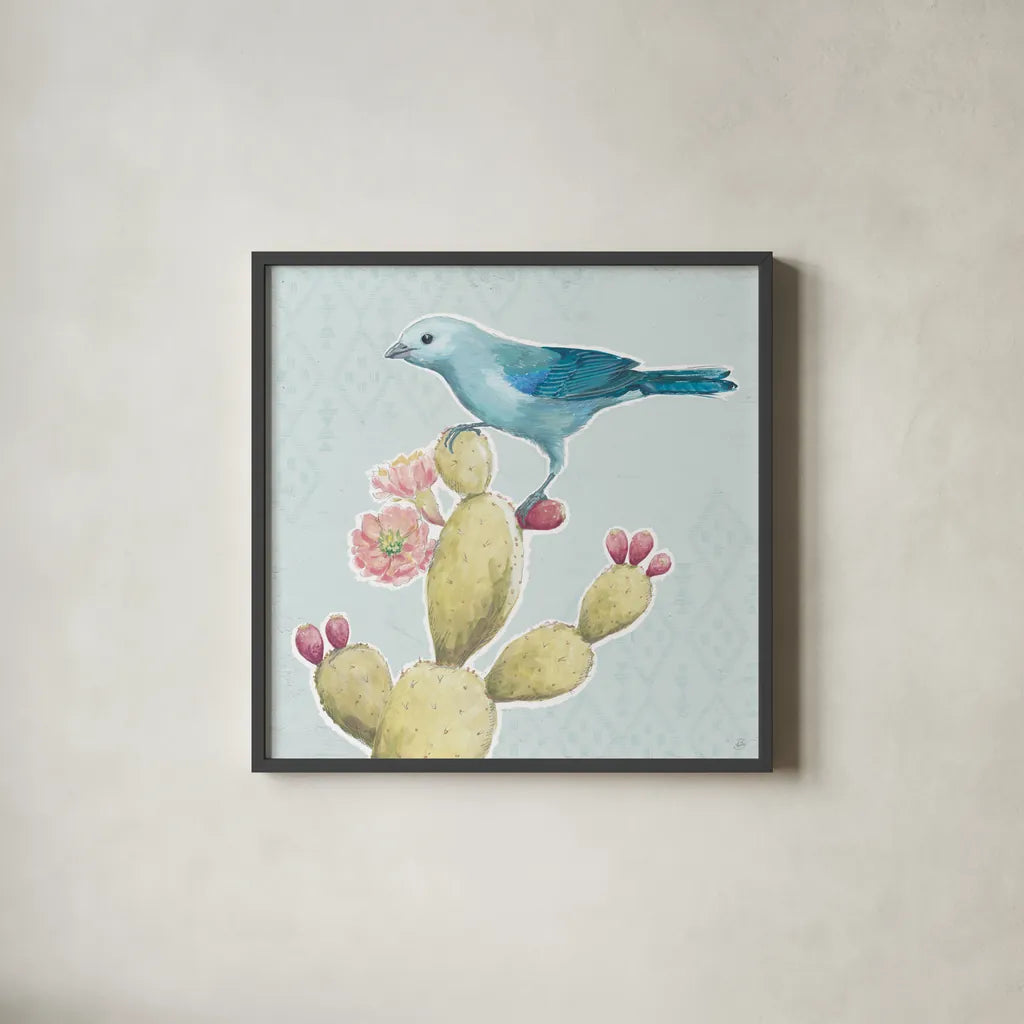 Desert Beauties XI Aqua by Daphne Brissonnet. Shown in a sleek black glass frame for a contemporary gallery look. Available as an archival giclee rolled canvas, fine art paper, or poster print. SKU 65792a.