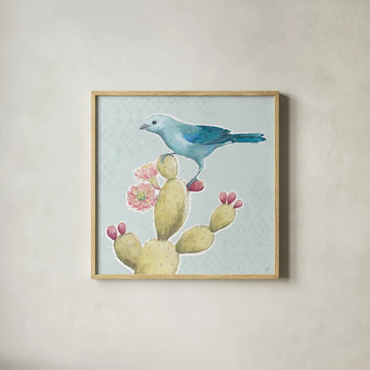 Desert Beauties XI Aqua by Daphne Brissonnet. Shown in a natural wood glass frame for a timeless modern aesthetic. Available as an archival giclee rolled canvas, fine art paper, or poster print. SKU 65792a.